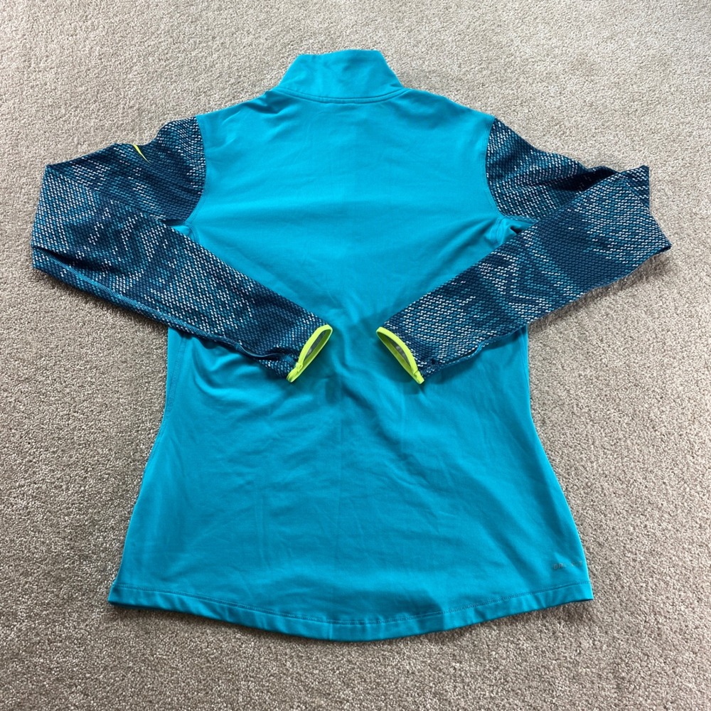 Nike Pro Dri-FIT Quarter Zip Womens Large Teal Patterned‎ Sleeve Athletic Top - Picture 9 of 10